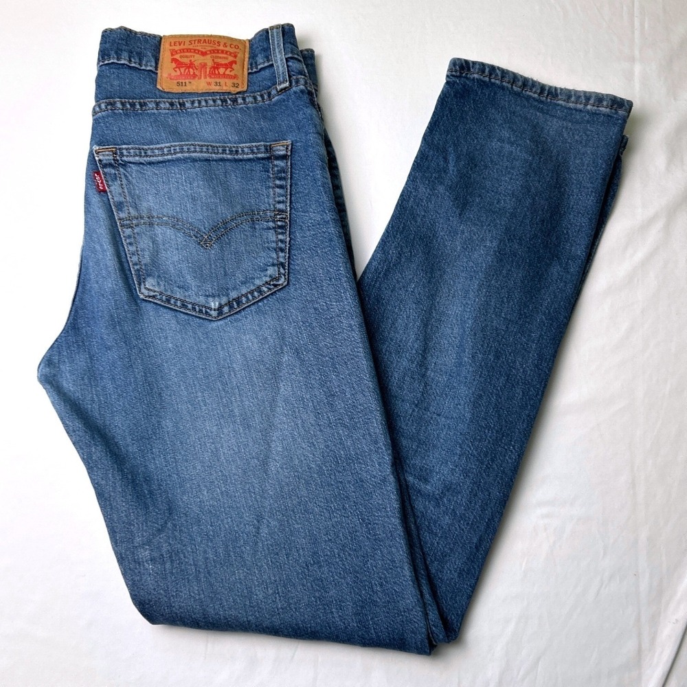 Levi's Mens 511 Slim Fit Jeans Medium Wash Blue 31x32 Stretch Denim Distressed